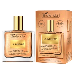 Bielenda Lumiere, huile de soin sèche multifonctionnelle pour le visage, le corps et les cheveux avec des particules d'or, 50 ml