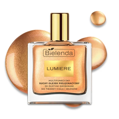 Bielenda Lumiere, aceite seco multifuncional para rostro, cuerpo y cabello con partículas de oro, 50 ml