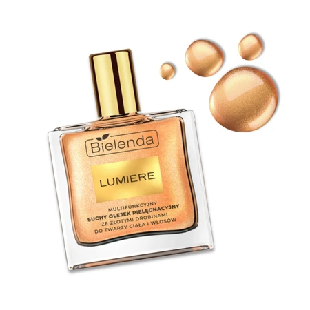 Bielenda Lumiere, aceite seco multifuncional para rostro, cuerpo y cabello con partículas de oro, 50 ml