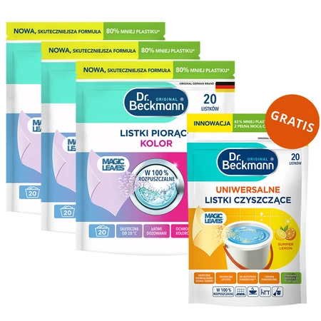 Set Dr Beckmann Magic Leaves, frunze de spălare, prospețime florală, culoare, 3 x 20 bucăți + frunze de curățare, universal, lămâie de vară, 20 bucăți gratuite
