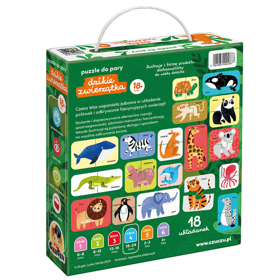 CzuCzu Pairing Puzzle Wild Animals, puzzles for children, from 18 months, 36 elements
