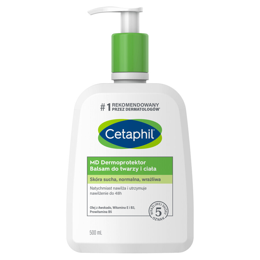 Cetaphil MD Dermoprotector, vochtinbrengende lotion voor gezicht en lichaam, droge en gevoelige huid, met pomp, 500 ml + vochtinbrengende gezichtscrème met hyaluronzuur, nachtcrème, 48 ml gratis