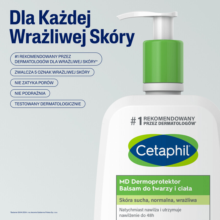 Cetaphil MD Dermoprotector, vochtinbrengende lotion voor gezicht en lichaam, droge en gevoelige huid, met pomp, 500 ml + vochtinbrengende gezichtscrème met hyaluronzuur, nachtcrème, 48 ml gratis