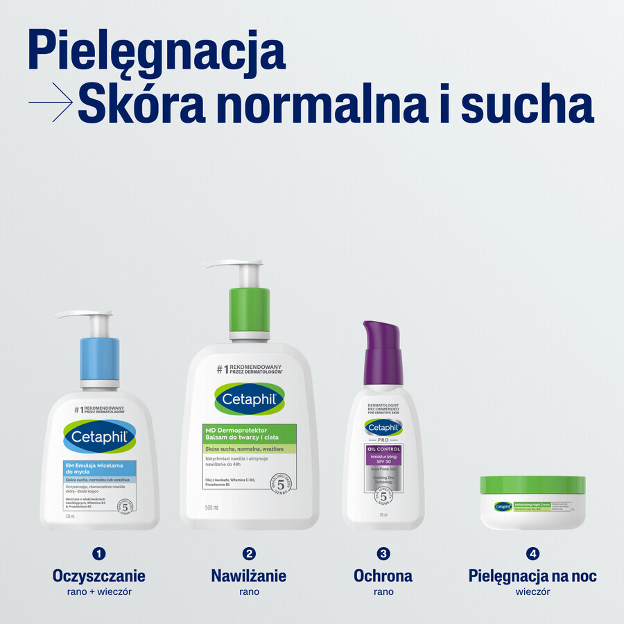 Cetaphil MD Dermoprotector, vochtinbrengende lotion voor gezicht en lichaam, droge en gevoelige huid, met pomp, 500 ml + vochtinbrengende gezichtscrème met hyaluronzuur, nachtcrème, 48 ml gratis