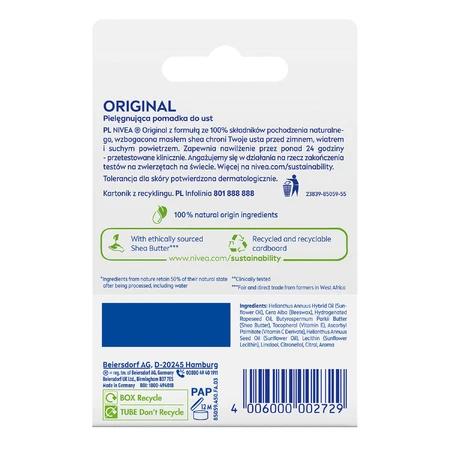 Nivea Original, nurturing lipstick, duopack, 2 x 4.8 g