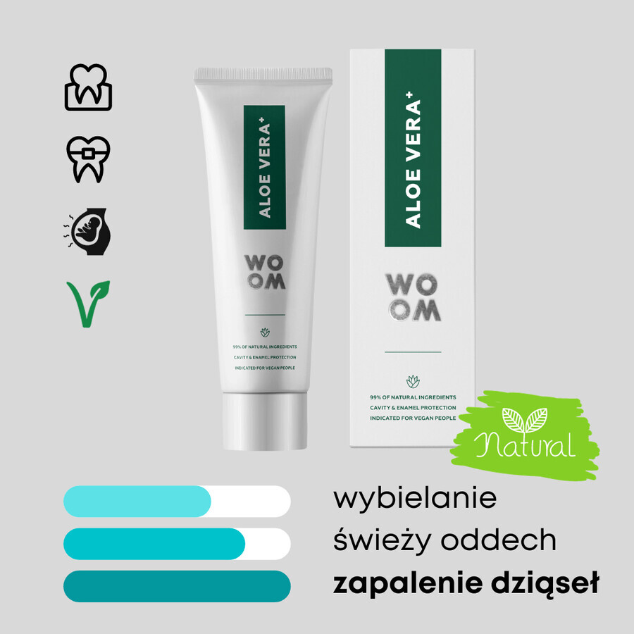 Woom Aloe Vera+, dentifrice fortifiant naturel et biologique, 75 ml