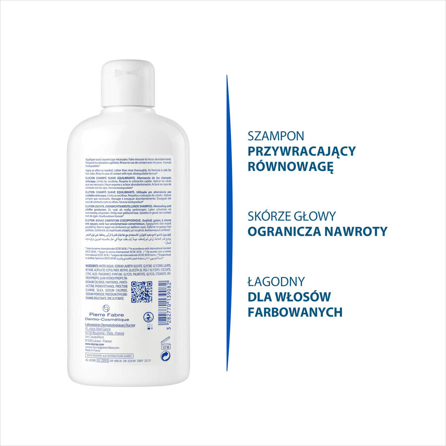 Set Ducray Elution, șampon delicat pentru a restabili echilibrul scalpului, 400 ml + șampon anti-mătreață, condiții severe de mătreață, 100 ml
