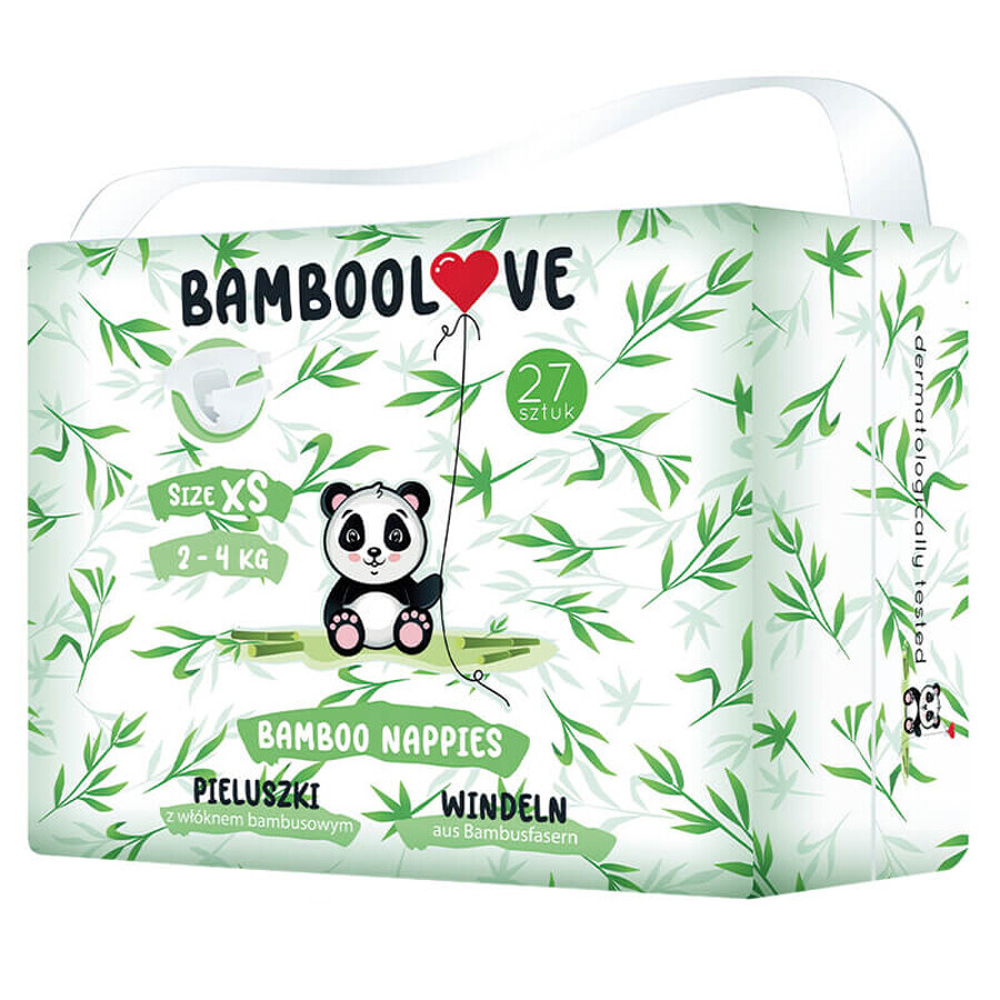 Bamboolove, pannolini usa e getta con fibra di bambù, taglia XS Newborn, 2-4 kg, 27 pezzi