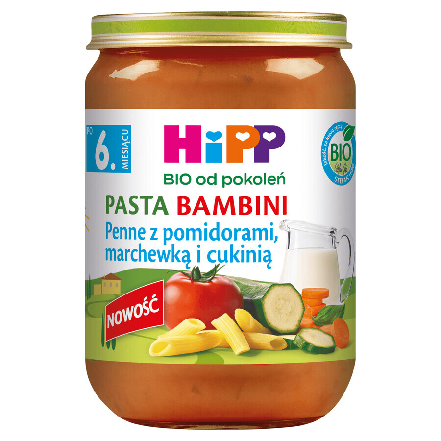 HiPP Pasta Bambini Bio, Penne mit Tomaten, Karotten und Zucchini, nach 6 Monaten, 190 g