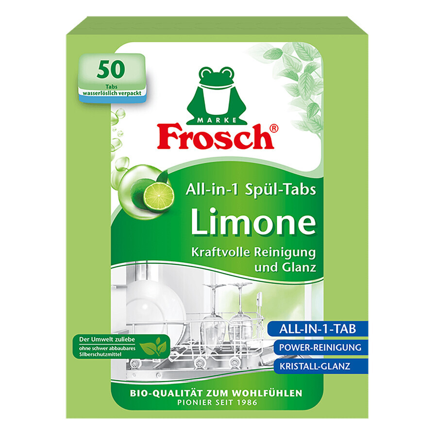 Frosch set, vaatwastabletten, All in One, limoen, 2 x 50 stuks + afwasmiddel, amandel, 500 ml gratis
