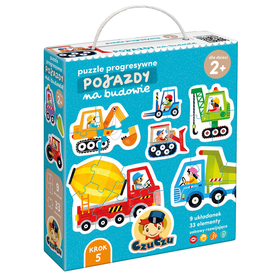 CzuCzu Vehículos de obra, puzzles progresivos para niños, a partir de 2 años, 33 elementos