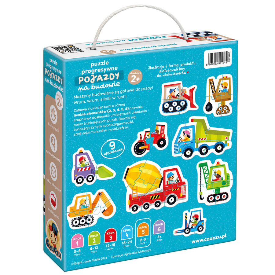 CzuCzu Vehículos de obra, puzzles progresivos para niños, a partir de 2 años, 33 elementos