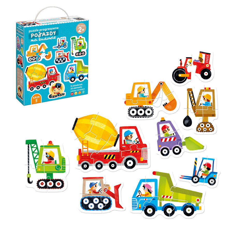 CzuCzu Vehículos de obra, puzzles progresivos para niños, a partir de 2 años, 33 elementos