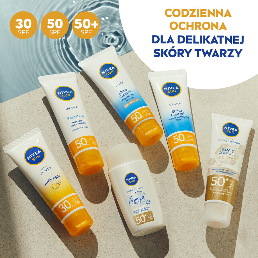 Nivea Sun UV Face Shine Control, protezione solare opacizzante, SPF 50, 50 ml CONFEZIONE ROTTA