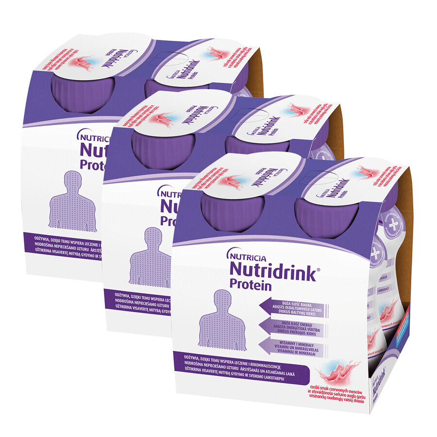 Kit di proteine Nutridrink, preparato nutrizionale, gusto frutta rossa croccante, 12 x 125 ml