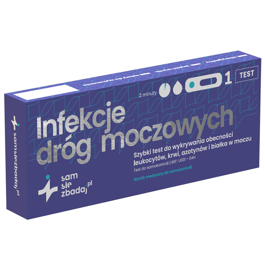 Examine Yourself Urinary Tract Infections, a rapid test to detect the presence of leukocytes, blood, nitrite and protein in urine, 1 piece