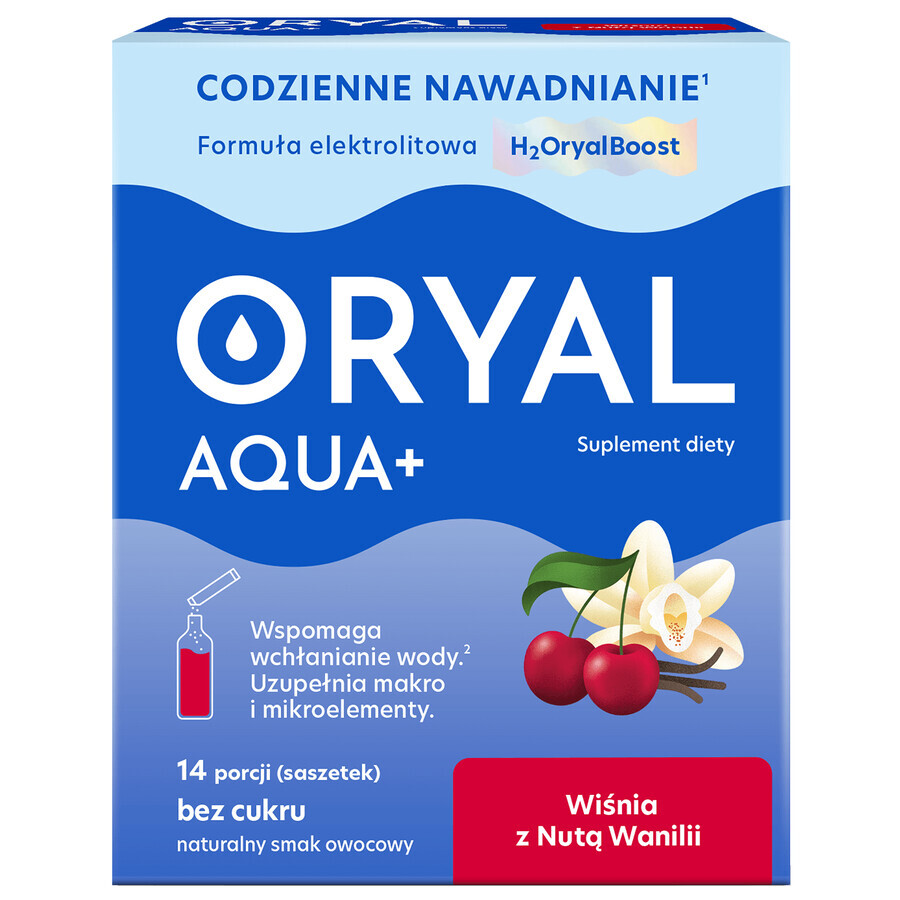 Oryal Aqua+ Cherry with a Note of Vanilla, sugar-free, 14 sachets