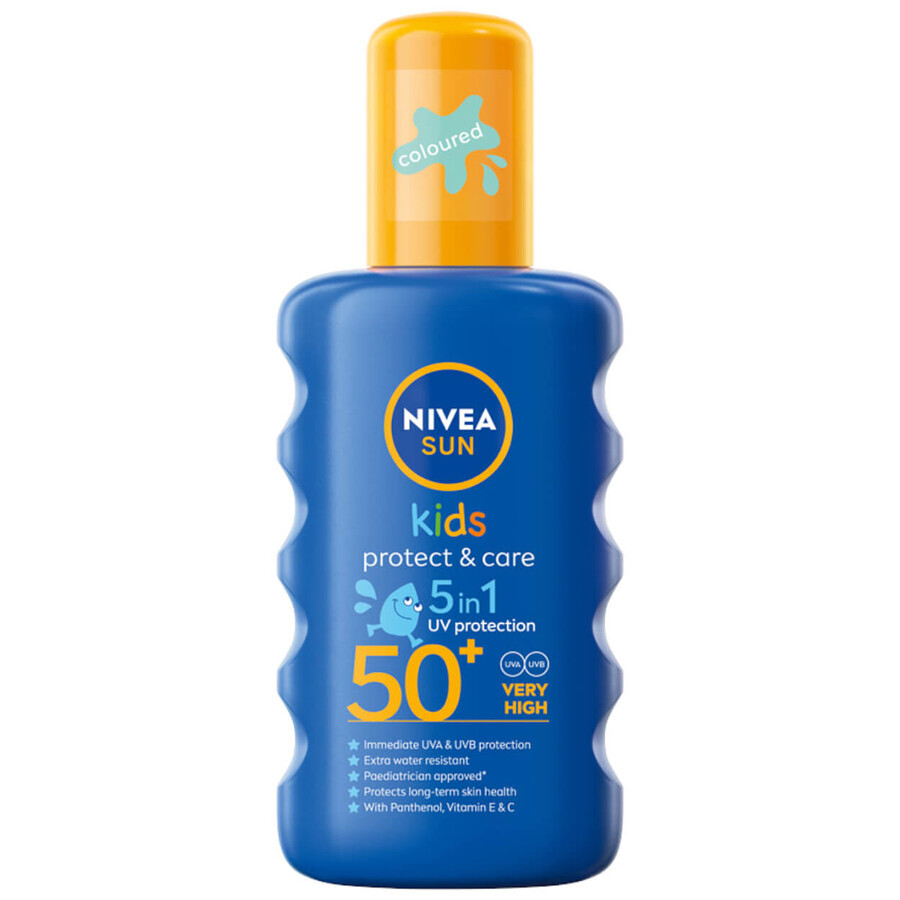 Nivea Sun Kids Protect & Care 5en1, spray de protección solar para niños, FPS 50+, 200 ml + gel-crema calmante para después del sol, 175 ml + toalla de playa de regalo