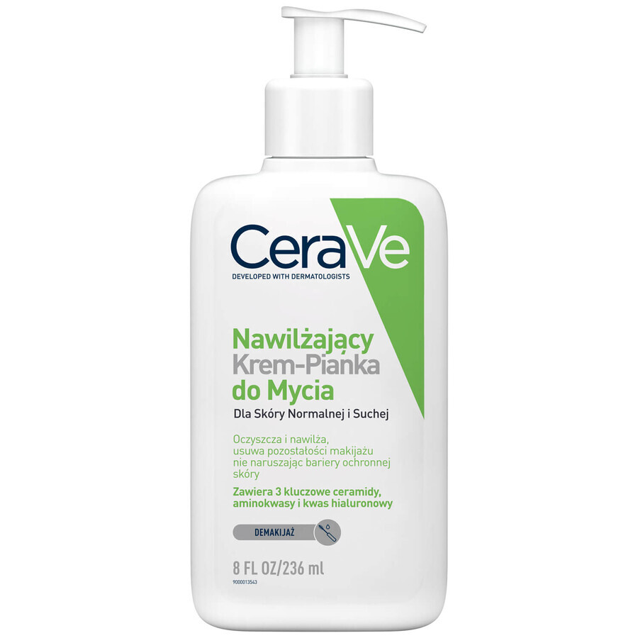 CeraVe set, hydraterende gezichtscrème met ceramiden, normale en droge huid, SPF 50, 52 ml + hydraterende crème-schuim gezichtswasgel, normale en droge huid, 236 ml