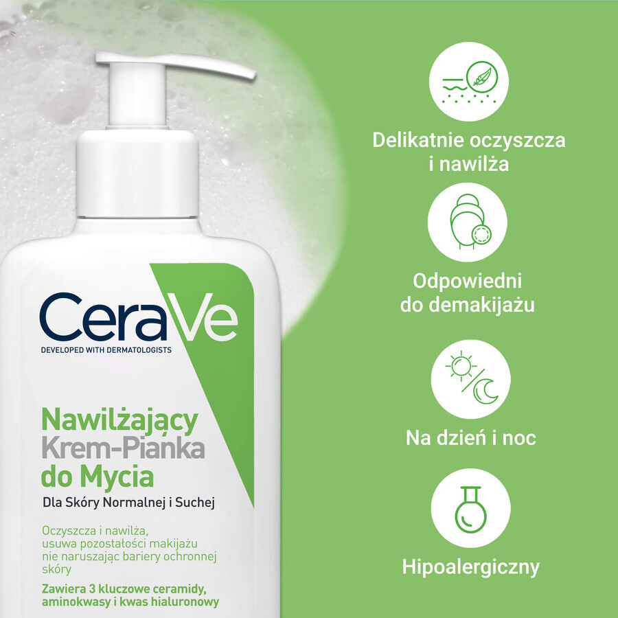 CeraVe set, hydraterende gezichtscrème met ceramiden, normale en droge huid, SPF 50, 52 ml + hydraterende crème-schuim gezichtswasgel, normale en droge huid, 236 ml