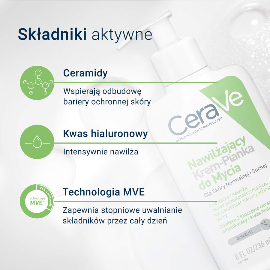 CeraVe set, hydraterende gezichtscrème met ceramiden, normale en droge huid, SPF 50, 52 ml + hydraterende crème-schuim gezichtswasgel, normale en droge huid, 236 ml