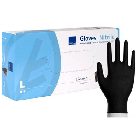 Abena, guantes de nitrilo, no estériles, sin polvo, negros, talla L, 100 unidades