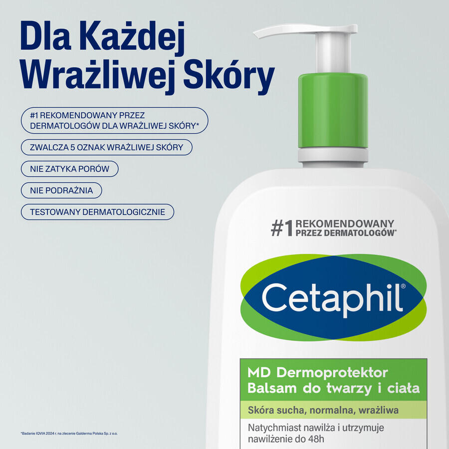 Cetaphil MD Dermoprotector, moisturizing lotion for face and body, dry and sensitive skin, with pump, 1 l + face moisturizer with hyaluronic acid, night cream, 48 ml free of charge