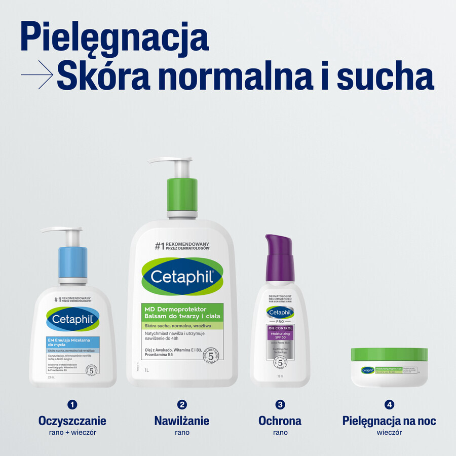 Cetaphil MD Dermoprotector, moisturizing lotion for face and body, dry and sensitive skin, with pump, 1 l + face moisturizer with hyaluronic acid, night cream, 48 ml free of charge