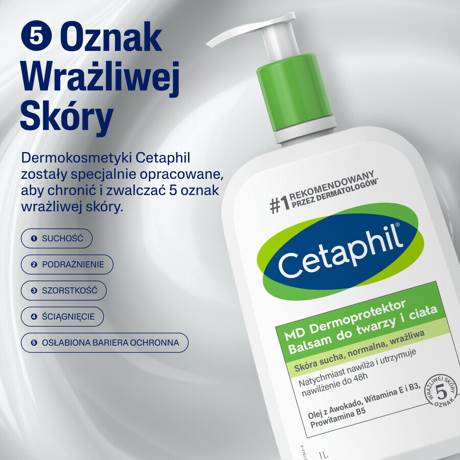 Cetaphil MD Dermoprotector, moisturizing lotion for face and body, dry and sensitive skin, with pump, 1 l + face moisturizer with hyaluronic acid, night cream, 48 ml free of charge
