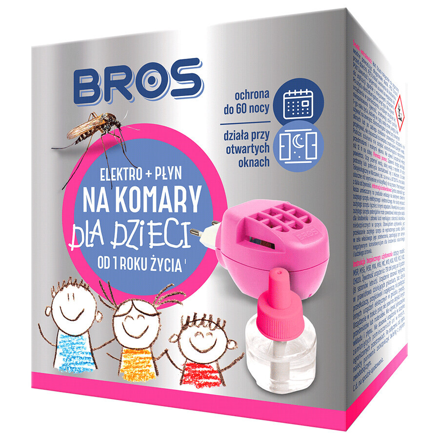 Bros, electro + repelente líquido de mosquitos para niños a partir de 1 año, 60 noches