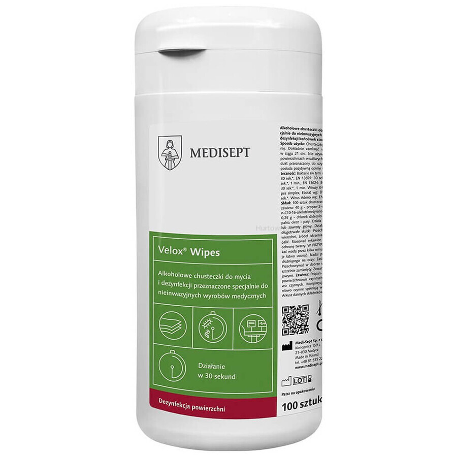 Medisept Velox Wipes, alcohol wipes for cleaning and disinfecting surfaces, 100 pieces