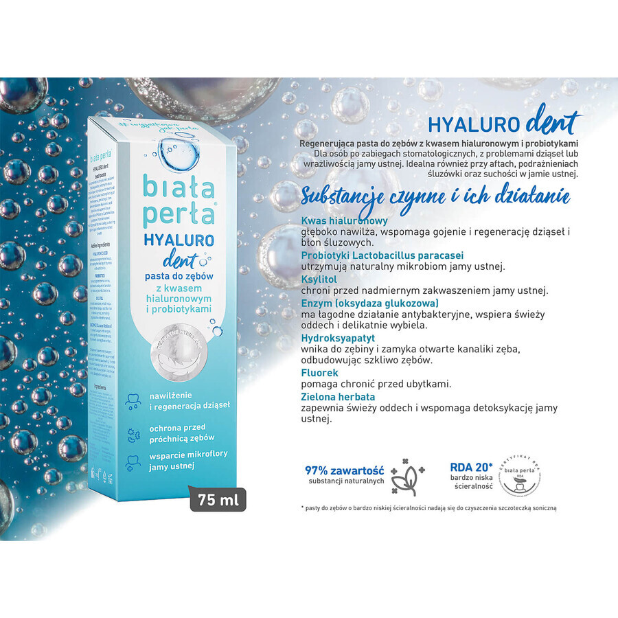 White Pearl Hyaluro Dent, Zahnpasta mit Hyaluronsäure und Probiotika, 75 ml