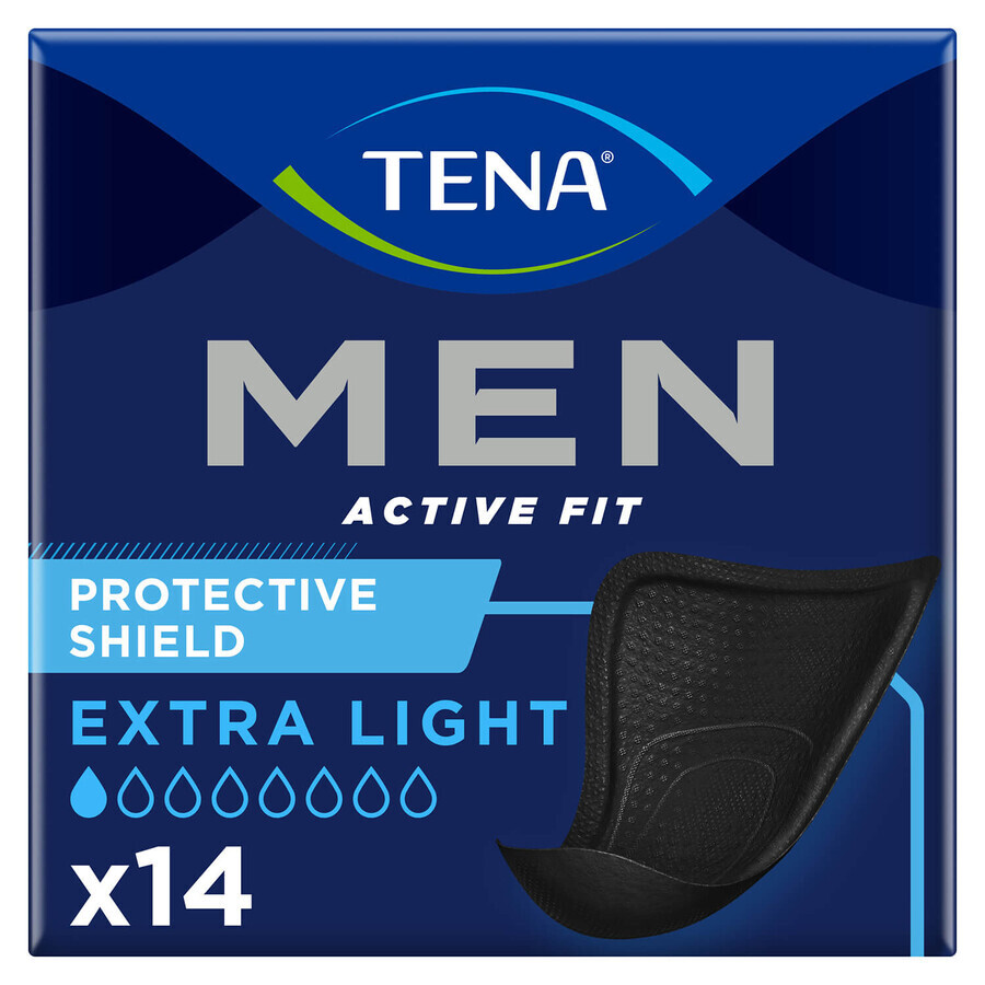 Set Tena Men Active Fit, plantillas anatómicas para hombre, Extra Light Negro, 6 x 14 pzas