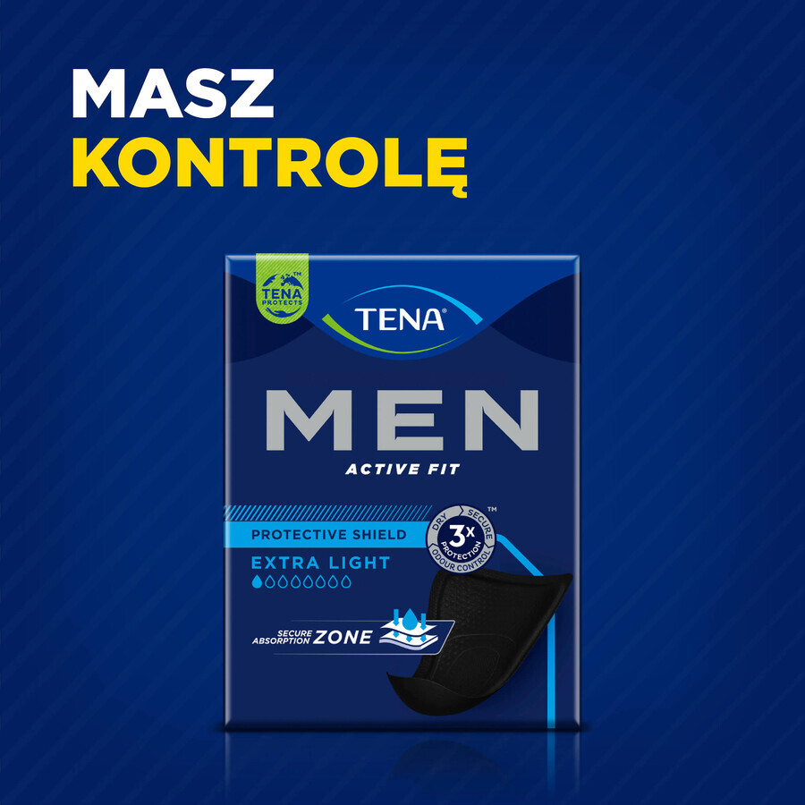 Set Tena Men Active Fit, plantillas anatómicas para hombre, Extra Light Negro, 6 x 14 pzas
