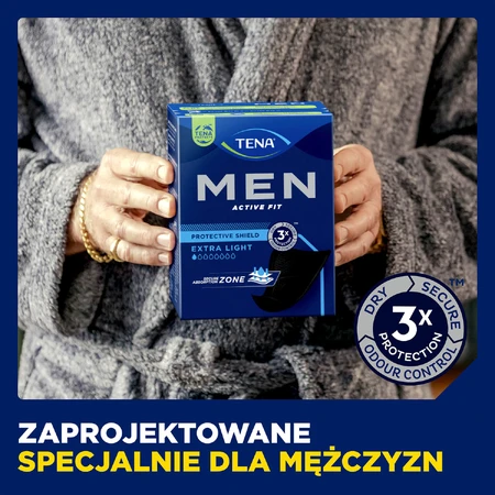 Set Tena Men Active Fit, anatomische Einlagen für Männer, Extra Light Black, 6 x 14 Stück