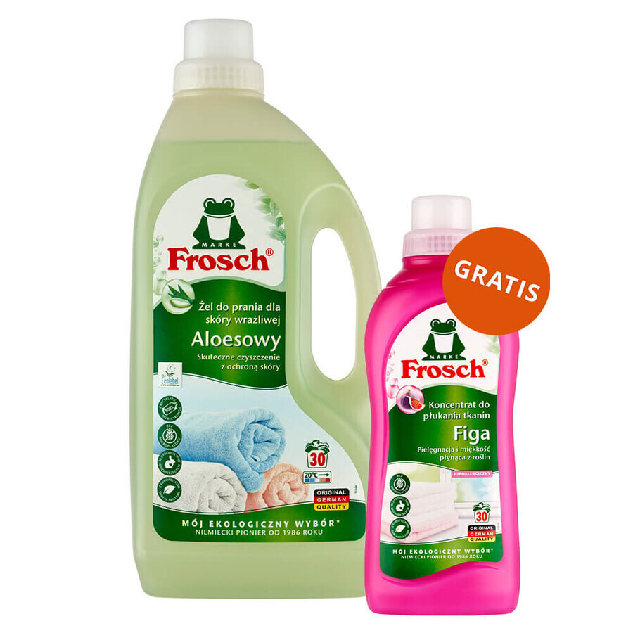 Frosch, fabric washing gel, aloe vera, 1.5 l + fabric softener concentrate, fig, 750 ml free of charge