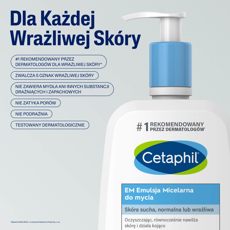 Cetaphil Cleansing and Moisturizing Set, Micellar emulsion for sensitive skin cleansing, 500 ml + moisturizing lotion for face and body, 500 ml