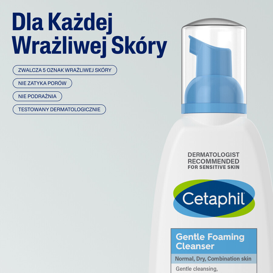 Cetaphil, schiuma detergente leggera per il viso, pelle normale, secca e mista, 236 ml + crema idratante viso con acido ialuronico, crema notte, 48 ml in omaggio