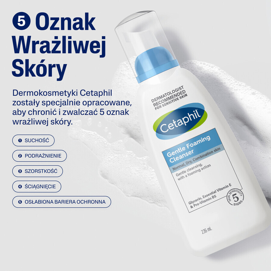 Cetaphil, schiuma detergente leggera per il viso, pelle normale, secca e mista, 236 ml + crema idratante viso con acido ialuronico, crema notte, 48 ml in omaggio