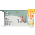 Set Derma Eco Baby, toallitas húmedas, 64 piezas + Sun Baby, filtro mineral UV SPF 30, 75 ml