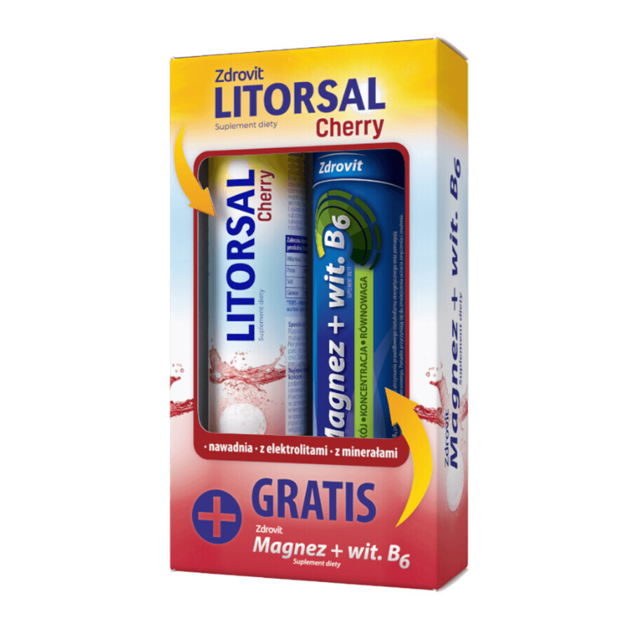 Zdrovit Litorsal Cherry, cherry flavor, 24 effervescent tablets + Zdrovit Magnesium + Vitamin B6, lemon flavor, 24 effervescent tablets free of charge