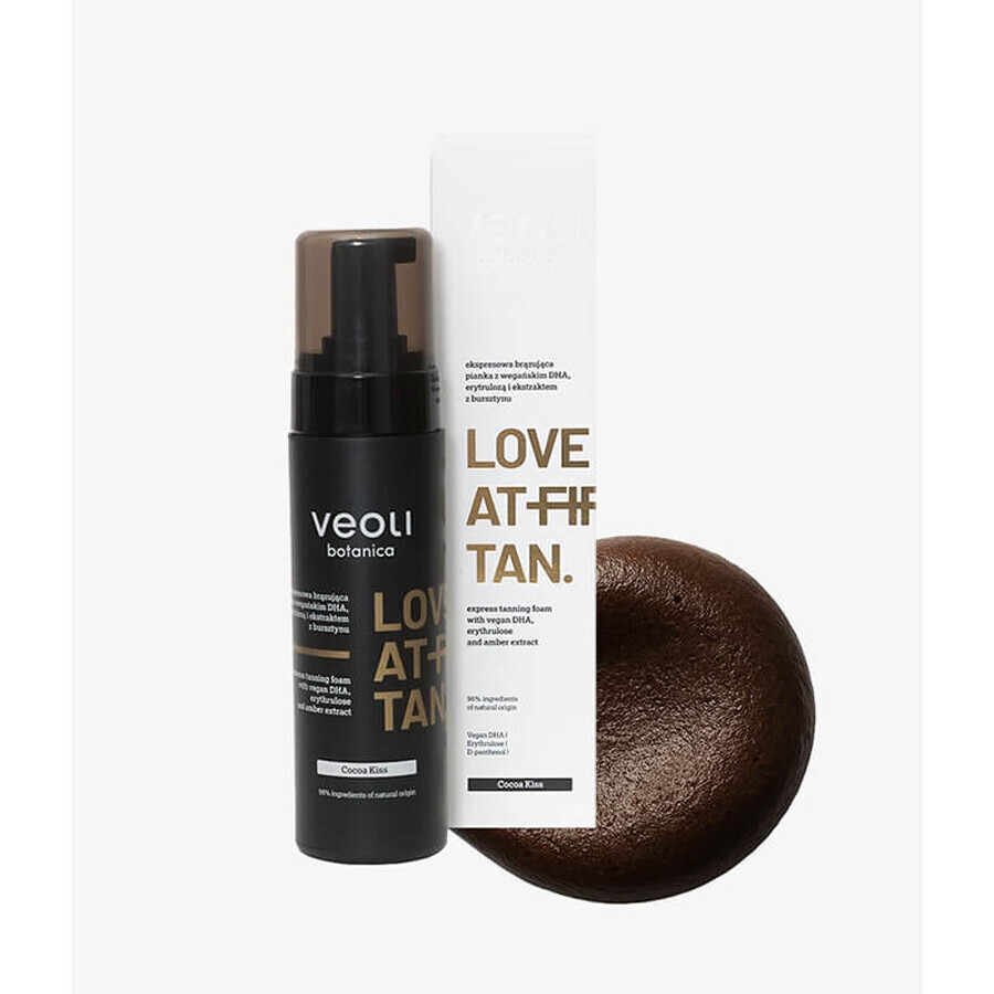 Veoli Botanica Love At First Tan, schiuma abbronzante express con DHA vegano, eritrulosio ed estratto d'ambra, Cocoa Kiss, 200 ml