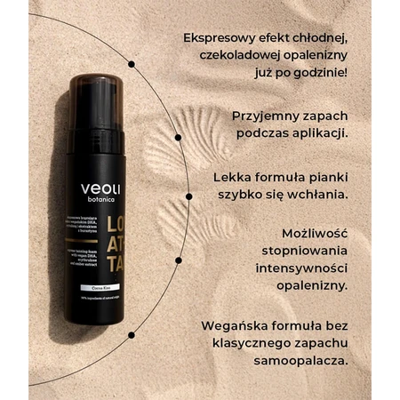Veoli Botanica Love At First Tan, espuma bronceadora exprés con DHA vegano, eritrulosa y extracto de ámbar, Cocoa Kiss, 200 ml