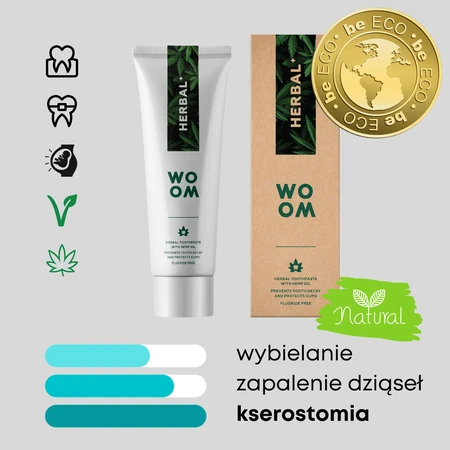 Woom Herbal+, pflanzliche Zahnfleischschutzpaste mit Hanfextrakt, 75 ml