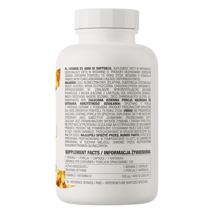 OstroVit Vitamine D3 4000 IU, 120 gélules
