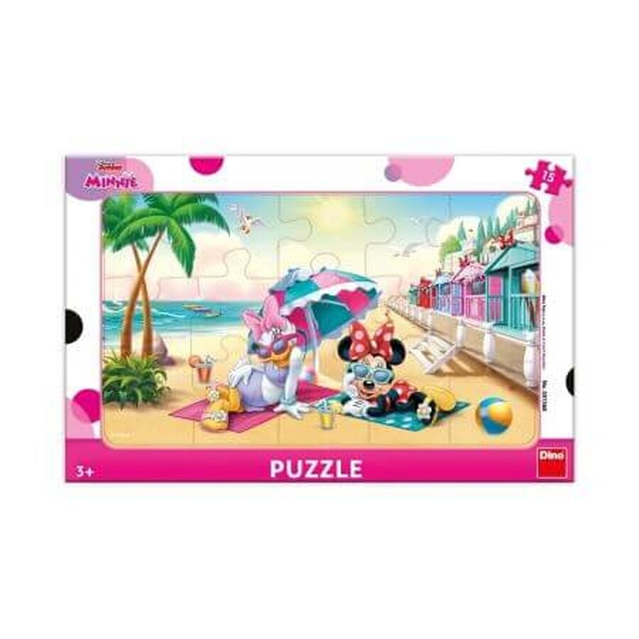 Puzzle con cornice Minnie e Daisy sulla spiaggia, 3 anni+, 15 pezzi, Dino