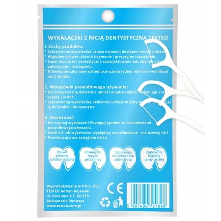 Testeo, dental floss toothpicks, white, 50 pieces