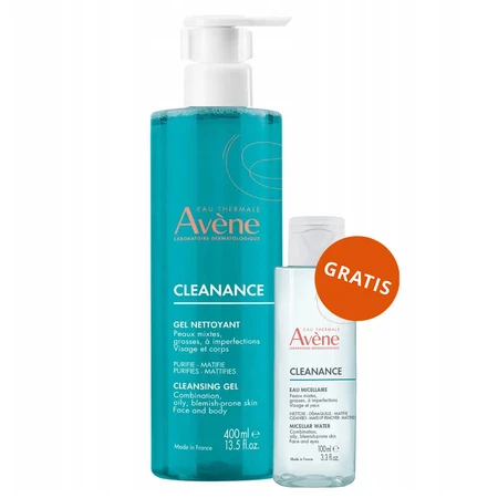 Avene Cleanance, Reinigungsgel für Gesicht und Körper, fettige, zu Unreinheiten neigende Haut, 400 ml + Mizellenwasser für Gesicht und Augen, 100 ml gratis