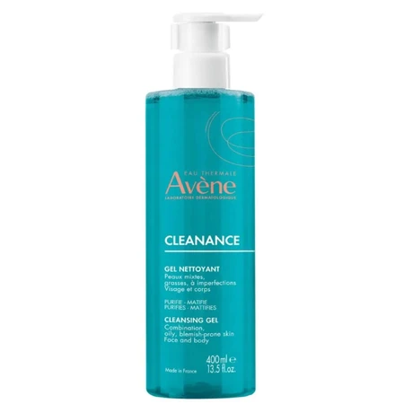 Avene Cleanance, Reinigungsgel für Gesicht und Körper, fettige, zu Unreinheiten neigende Haut, 400 ml + Mizellenwasser für Gesicht und Augen, 100 ml gratis
