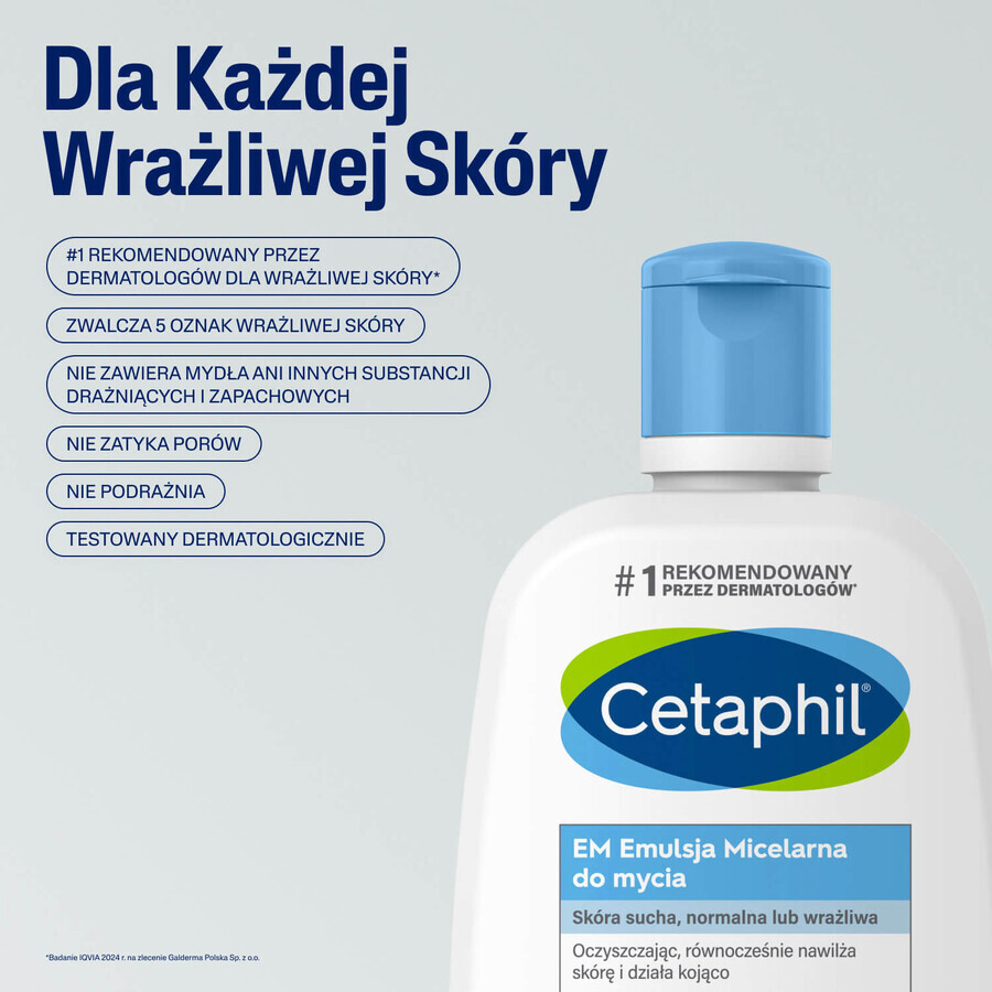 Kit Cetaphil EM Cleansing, Micellaire emulsie voor de gevoelige huid, voor het hele gezin, 250 ml + 500 ml